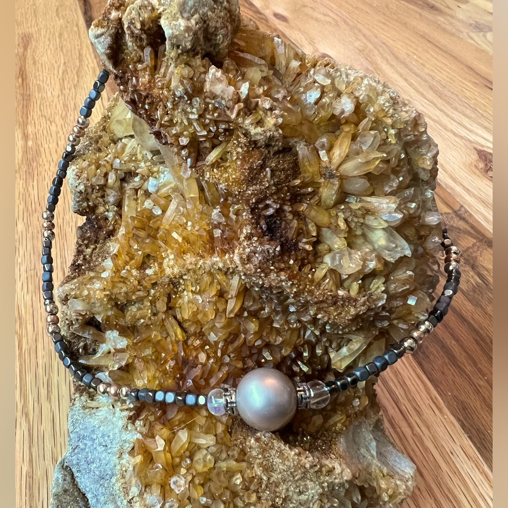 New • Handmade Jewelry, Big Bold Mother of Pearl Jewelry & Hematite• .925 clasp